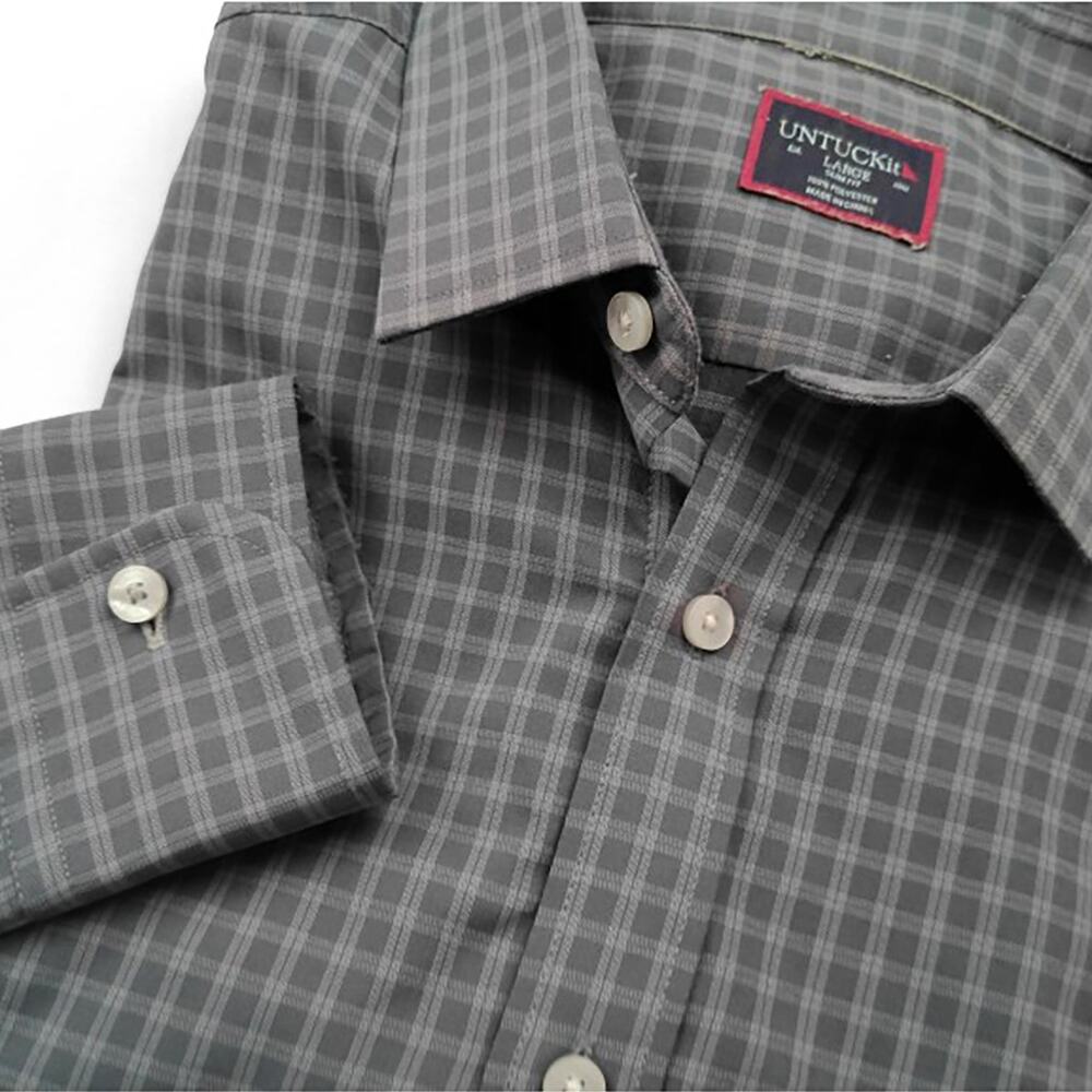 UNTUCKit Men's LRG All-Day  Performance Checked Slim Fit L/S Button Down Shirt